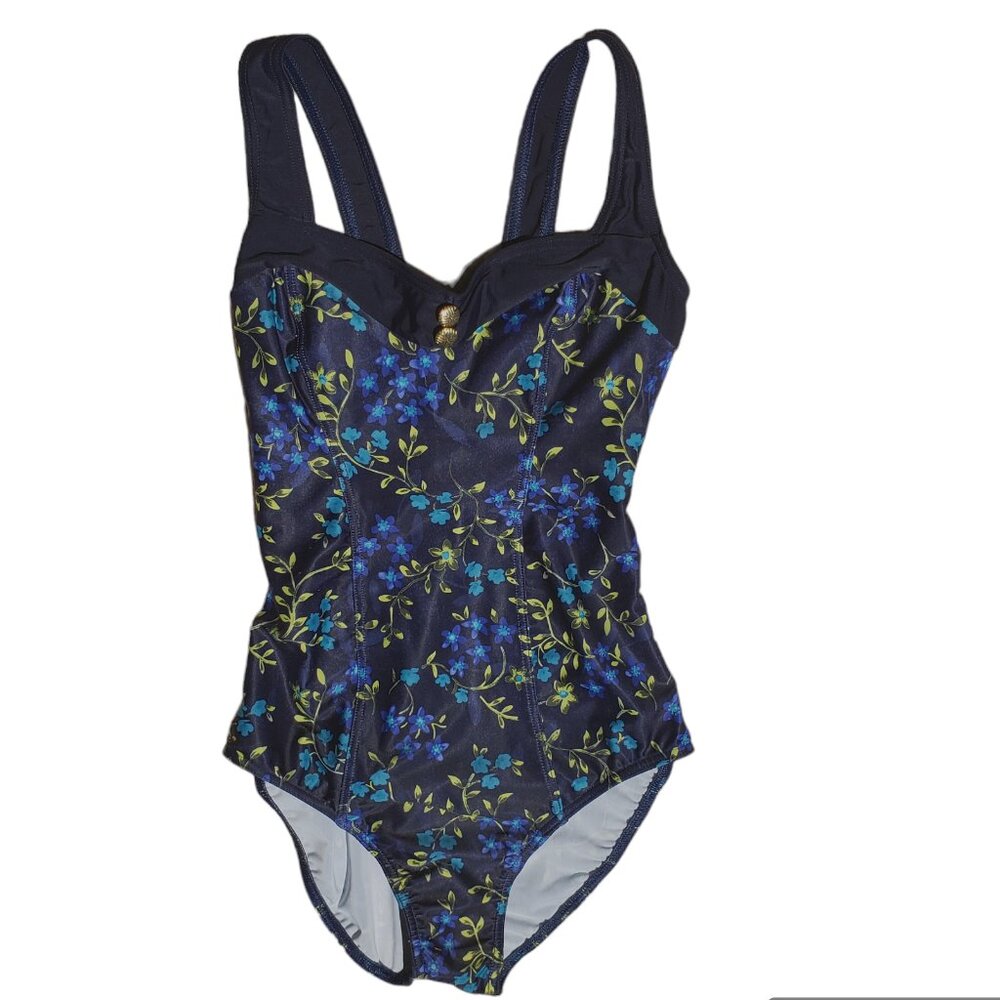 NWOT Christina black blue one piece swim suit